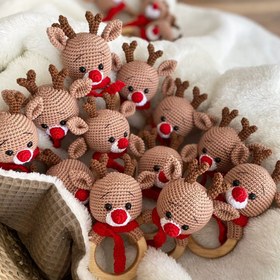 Resim Amigurumi Kırmızı Atkılı Geyik Çıngırak 