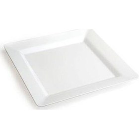 Resim Plastik Porselen Görünümlü Kare Beyaz Tabak 22 Cm 10 Adet 