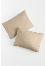 Resim Vevra Çizgili Bej Düz Renkli 2 Li Yastık Kılıfı Pamuklu Kumaş Fermuarlı Bej 