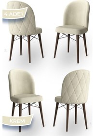 Resim Canisa Bika Serisi 4 Adet Krem Mutfak Sandalyesi Ceviz Gürgen Ayaklı 1. Sınıf Babyface Kumaş Sandalye Krem Ayaklar Ceviz 