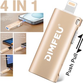 Resim iPhone için Yüksek Kapasiteli 256GB 128GB 64GB 32GB Flash Bellek | 4'ü 1 Arada Lightning Type-c OTG USB 3.0 Klipsli Bellek, Genişletilebilir Bellek Depolama Cihazı, Cep Telefonu ve Bilgisayarlar için Uygun, Marka: DIMFEU 
