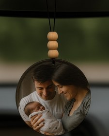 Resim Cekuonline Kişiye Özel Resimli Fotoğraflı Suni Deri Ahşap Süslemeli Desenli Dikiz Aynası Süsü 