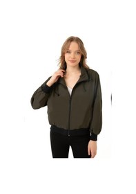 Resim Spor Kadın Dik Yaka Su Ve Rüzgar Geçirmez Oversize Crop Mevsimlik Yağmurluk Rüzgarlık-133 Haki 