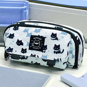 Resim 1 adet, Kar Kedisi Baskılı Desenli Kalem Kutusu, 3 Katmanlı Çok Fonksiyonlu Kalem Kutusu, Yaratıcı ve Basit Kedi Deseni, Ofis Masaüstü Depolama Ürünleri Kırtasiye Kutusu, Okul Malzemeleri 
