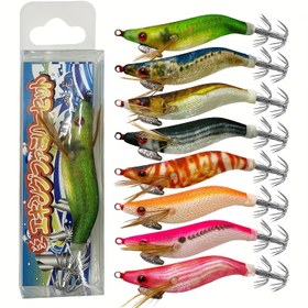 Resim 5 adet 1.8# Luminous Wood Shrimp Squid saç tokası Seti Cuttlefish Octopus Balıkçılık Yemleri Squid Jig saç tokası 