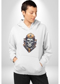 Resim Maden İşcisi Kuru Kafa Kadın Erkek Beyaz Kapüşonlu Sweatshirt Hoodie Beyaz 