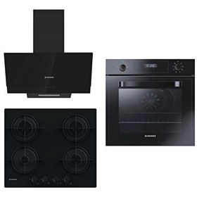 Resim 23-4 Siyah Cam 3'lü Ankastre Set (HDG6C2GBTK - HVW6MBB - 3051B) 