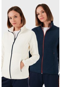 Resim Lela Slim Fit Anti-Pilling Tüylenme Yapmayan Fermuarlı 2'Li Paket Polar Bayan Hırka 5907012S2 Ekru-Lacivert 