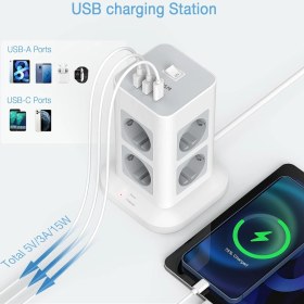 Resim Tessan Akım Korumalı 8'li 2 Metre Type C ve Usb'li Grup Priz 