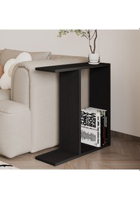 Resim Lotus Modern Yan Sehpa Kitaplıklı Ve Dekoratif Tasarım Ahşap Siyah 