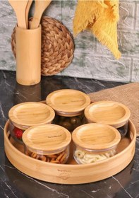 Resim Bambum Duo 300ml 5'li Tepsili Bambu Silikonlu Kapaklı Hava Aldırmaz Cam Kahvaltılık 