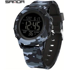 Resim Sunshine022 Sanda Erkek Spor Digital Elektronik Kamuflaj Siyah Kasa Ve Kayış 5atm Su Geçirmez Çok Fonksiyonlu Pil Diğer 