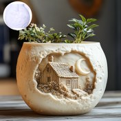 Resim 1 adet Silikon Kalıp - Ay Işığında Ahşap Ev Kabartma Tasarımı Reçine Döküm için, DIY Mumlar, Çiçek Saksıları & Ev Dekoru - Sanatsal Süslemeler için Oval El Sanatları Kalıbı, Mumlama Malzemeleri, Detaylı İşçilik 