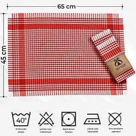 Resim Mutfak Kurulama Bezi 6'lı Mavi Pöti Kareli Bulaşık Kurulama Bezi Servis Peçetesi Beslenme Örtüsü Kırmızı 