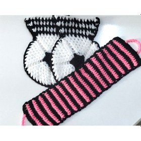 Resim El İşi Örme Siyah Beyaz İki Renkli Pembe-siyah Üçlü Takım Banyo Lifi 