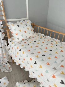 Resim %100 Pamuk Çift Katlı Pileli Yorgan Seti Renkli Klp 