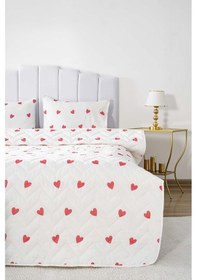 Resim Rivaistanbul Kırmızı Kalpli Çift Kişilik Pamuklu Kapitone Pike & Yatak Örtüsü Kırmızı 