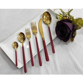 Resim 36 Parça Kırmızı Titanyum Gold Çatal Kaşık Bıçak Seti Kırmızı Gold 