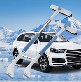 Resim Oldfriend Beyaz Teleskopik Araç Kar Küreği Alüminyum Fonksiyonel Buz Kazıyıcı 