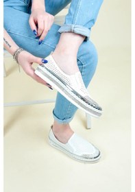 Resim Delikli Taş Detaylı Sneakers Beyaz-Beyaz 