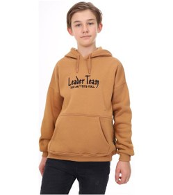 Resim Toontoy Kids Toontoy Erkek Çocuk Oversize Kapüşonlu Cepli Düşük Omuz Baskılı Sweatshirt - 2 İplik Kahverengi 