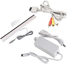 Resim Xahpower Wii, AC Güç Kaynağı Adaptörü + Kompozit Ses Video Kablosu ve Kablolu Kızılötesi Ray Sensör Çubuğu için 3'ü 1 Arada Aksesuar Paketi Kitleri Nintendo Wii ile Uyumlu 
