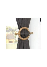Resim 2 Adet Yuvarlak Jüt Halat Sopalı Perde Süsü - Perde Aksesuar - Beyaz 