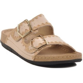 Resim Bento 41001 Kadın Çift Toka İşlemeli Comfort Terlik Bej 