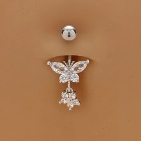 Resim Lüks Beyaz CZ Çiçek Kelebek Göbek Düğmesi Yüzük Zarif Göbek Tırnağı Vücut Piercing Takı 1 adet 