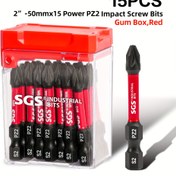Resim 15 adet S2 Çelik PZ2 Darbe Tornavida Uç Seti, 2"-50mm, Toz Geçirmez, Ahşap ve Metal için, Toz Geçirmez, Depolama Kutusu Dahil 