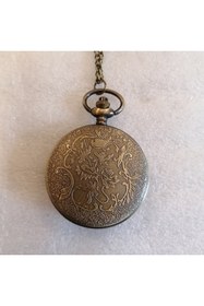Resim Butik Tülin Unisex otantik bronz yeşil emaye ormanda fil ailesi köstekli cep saati kolye 4.5x47 cm Tayland Malı 