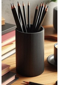 Resim Modern Ribbed Kalemlik Minimalist Çizgili Masaüstü Kalem Organizer Siyah - Beyaz 