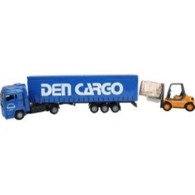 Resim Kutulu Sürtmeli Forklift ve Mavi Man Konteynır Tır 