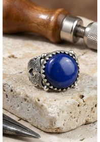 Resim Bora Model El İşi Lapis Lazuli Taşlı Gümüş Yüzük 18 Gümüş 