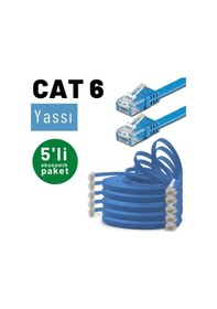 Resim 5 adet IRENIS CAT6 Kablo Yassı Ethernet Ağ Kablosu 5 mt Mavi 