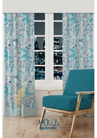 Resim Kış Dalları Desenli Süet Oturma Odası Salon Fon Perde Baskılı Ekstrafor Büzgü 2 Kanat Prd-1024 Çok Renkli 