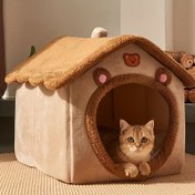 Resim Kediler için 1 adet evcil hayvan yatağı, çıkarılabilir ve yıkanabilir kedi evi, kışın sıcak ve rahat kedi yatağı, yumuşak ve konforlu yavru mağara yuvası Noel hediyesi 