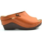 Resim Beety By87.1001 Taba Hakiki Deri Dolgu Topuk Kadın Terlik-Taba 