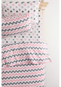 Resim Zigzag Desenli Lastikli Çarşaflı Pamuklu Tek Kişilik Nevresim Tak 