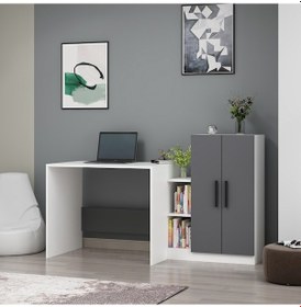 Resim Dekorosso Dekorosso Stic Dolaplı Çalışma Masası Beyaz-Antrasit Beyaz - Antrasit 