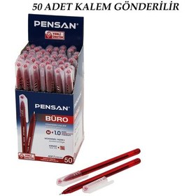 Resim 50 Adet Pensan Büro Kırmızı Tükenmez Kalem M-medium - 1.0mm Uç 4 Mavi 
