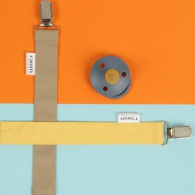 Resim KARAMİLA 2'li Sarı - Bej Renk %100 Pamuk Kumaş Bebek Emzik Askısı - Emzik Zinciri - Emzik Tutacağı 