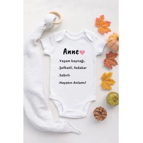 Resim Tuğba Baby Tuğba Baby Anne Yazılı Baskılı Bebek Body Pamuklu Zıbın 