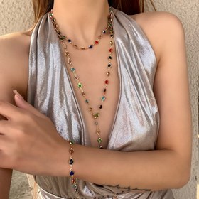 Resim 3/1parça Basit Moda Zarif Plaj Stili Renkli Taşlı Y-Tipi Zincir Kolye Bileklik Takı Seti Kadınlar Plaj Tatili Akşam Yemeği Günlük Giyim Sevgili Anneler Günü Hediyesi 