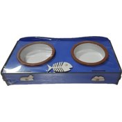 Resim Patte Balıklı Güveç Kaseli Ahşap İkili Mama Standı 36 x 15 x 6 CM 