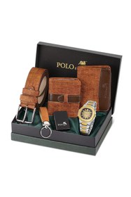 Resim Polo Air Erkek Kol Saati Cüzdan Kemer Kartlık Anahtarlık Çakmak Hediyelik Kutusunda Taba Set PL-7042E3 