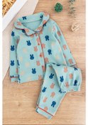 Resim Önden Çıt Çıtlı Tavşan Desenli Yeşil Pamuklu Erkek Bebek/çocuk Pijama Takımı 001 
