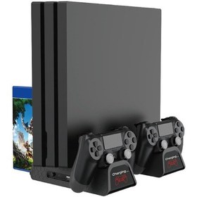 Resim Ps4, Dikey Soğutucu Fanı Ve Led Göstergeleri Olan Kontrolör Şarj İstasyonu İçin Çok İşlevli Soğutma Standı, 12 Oyun Depolama İle Rıhtım Standı 