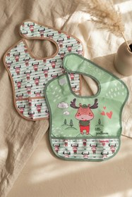 Resim Bebechi Bebe-sty 2'li Paket Sıvı Geçirmez Cepli Bebek Mama Önlüğü - Yeşil Geyik Figürlü Little Gentleman Tas 