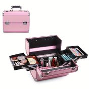 Resim Kilitli Büyük Taşınabilir Makyaj Tren Çantası Düzenleyici, Dört Tepsili Bölmeler İçerir 